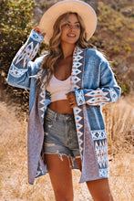 Gray Aztec Print Open Front Knitted Cardigan