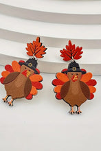 Racing Red Thanksgiving Turkey Leaf Pattern Dangle Earrings