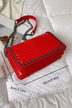 Fiery Red Chain Decor Chevron Embroidery Thread Shoulder Bag