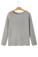 Light Grey Waffle Knit Drop Shoulder Long Sleeve Top