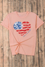 Pink Floral American Flag Heart Shape Graphic T Shirt