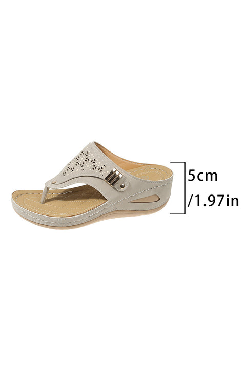 Beige Hollow Out Clip Toe Wedge Slippers