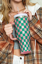 Blackish Green Checkered Print Handle Large Vacuum Cup 40OZ