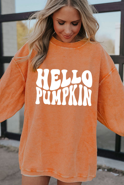 Sudadera con cordón y estampado de letras HELLO PUMPKIN naranja