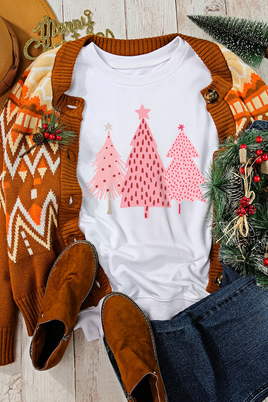 Sudadera con estampado de puntos de árbol de Navidad blanco