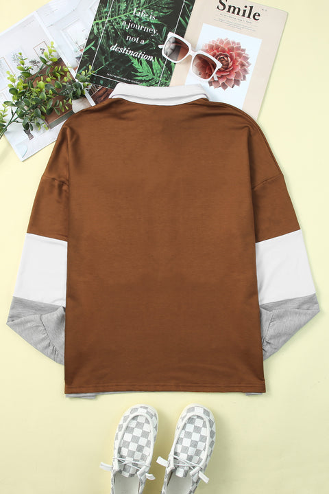 Turn-down Collar Colorblock Pullover Sweatshirt