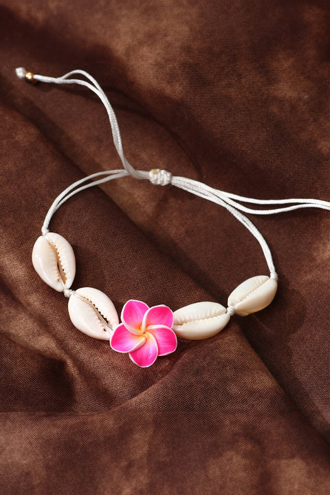 White Flower Seashell Adjustable Bracelet