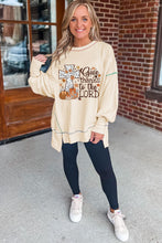 White Give Thanks to the LORD Graphic High Low Hem Loose Sweatshirt