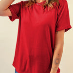 Red Casual Plain Crew Neck Tee