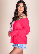 Pink Long Sleeve V-Neck Colorblock Sweater