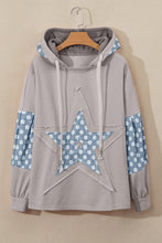 Beau Blue Floral Patchwork Star Pattern Drawstring Hoodie