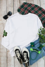 White Sequin Clover Patched Pattern St Patrick Pullover Sweatshirt