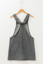 Medium Grey Wide Strap Button Front Pocketed Denim Mini Dress