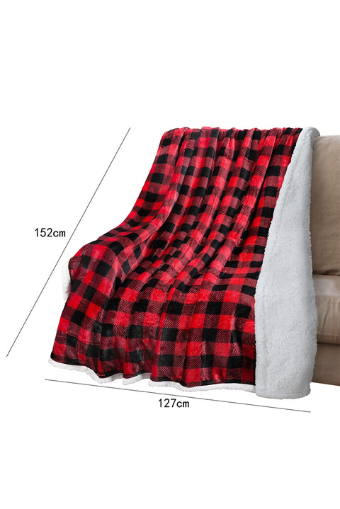 Fiery Red Buffalo Plaid Print Sherpa Large Throw Blanket