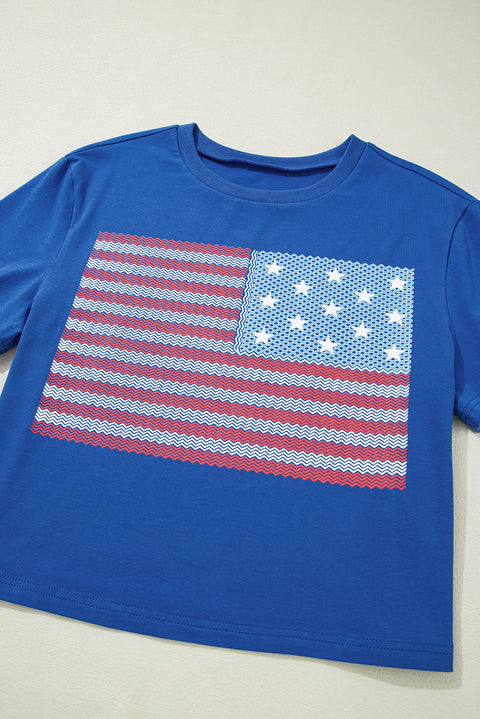 Real Teal American Flag Pattern Crewneck Tee