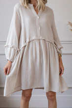 Apricot Frill Trim Half Buttoned Textured Dress