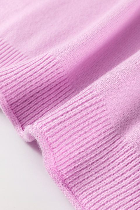 Pink Raw Edge Ribbed Detail Drop Shoulder Sweater