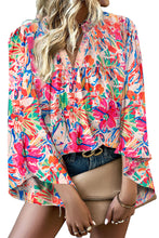 Multicolour Floral Print Bell Sleeve V Neck Blouse