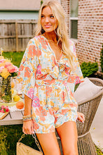 Orange Blooming Floral Print Front Tie Romper