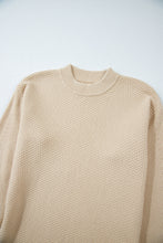 Parchment Solid Textured Knit Split Cuff Drop Shoulder Loose Sweater