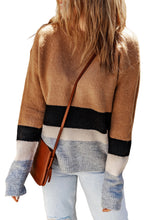 Color Block Striped Ribbed Knit Sweater