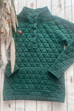 Blackish Green Plus Size Quarter Buttoned Pocketed Quilted Sweatshirt