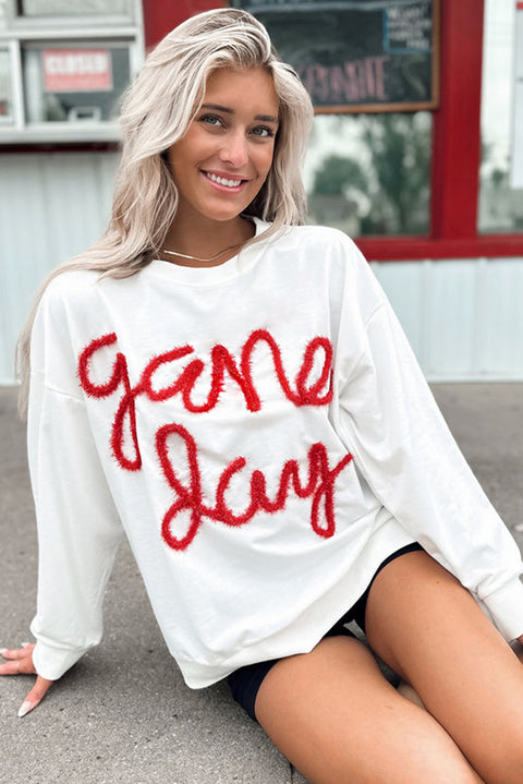 White Tinsel Game Day Drop Shoulder Graphic Sweatshirt