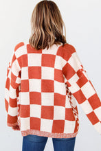 Chestnut Mix Checkered Open Front Knit Cardigan