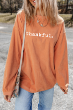 Orange Thankful Ribbed Crew Neck Thanksgiving Sweatshirt