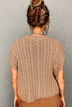 Chestnut Crew Neck Cable Knit Short Sleeve Sweater