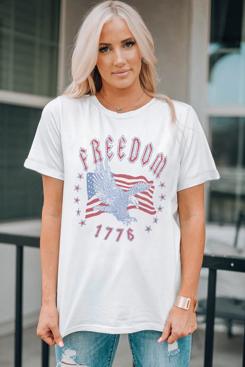 American Flag Star Graphic Print Crew Neck T Shirt