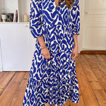 Blue Western Abstract Geometric Printed Maxi Dress