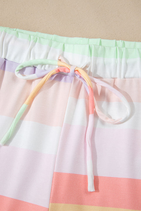 White Rainbow Striped T Shirt and Shorts Set