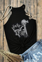 Black Western Howdy Embroidered O Neck Tank Top