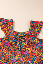 Multicolour Floral Print Cap Sleeve Square Neck Back Knot Blouse