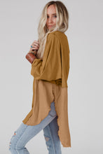 Crinkle Splicing Raw Hem High Low Oversized Blouse