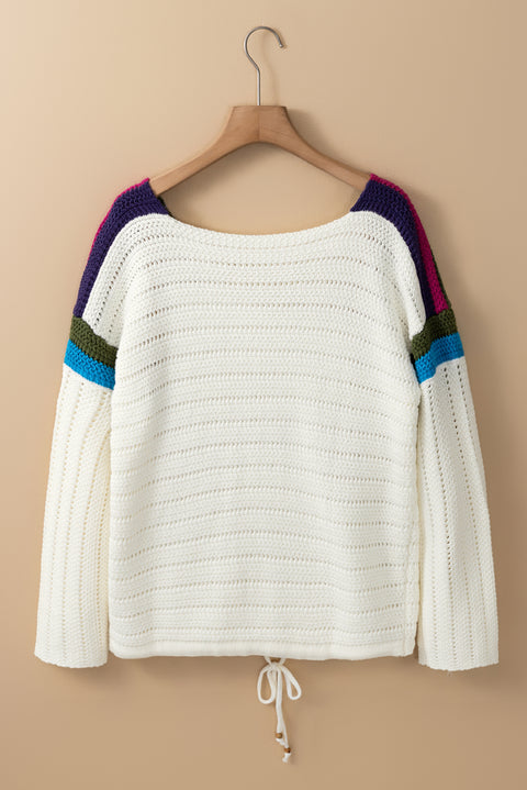 White Daisy Flower Pointelle Knit Sweater