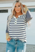 Top henley con botones a rayas y manga larga