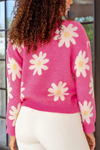 Bright Pink Daisy Flower Crew Neck Long Sleeve Sweater