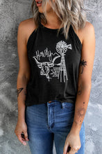 Black Western Howdy Embroidered O Neck Tank Top