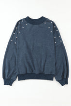 Sky Blue Beads Stud Drop Shoulder Loose Sweatshirt