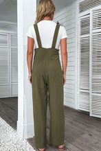 Jungle Green Solid Color Buttoned Straight Leg Overall