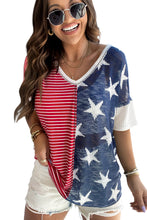 Multicolor Stripes Stars Print Knit Short Sleeves Top