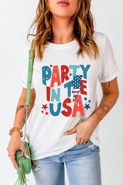 White PARTY IN THE USA American Flag Bolt Graphic Tee