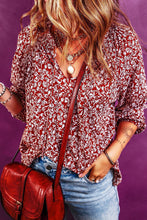 Biking Red Floral Print Smocked Tie Neck Blouse