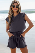 Bristol Black Knit Open Back Cap Sleeve Drawstring Romper