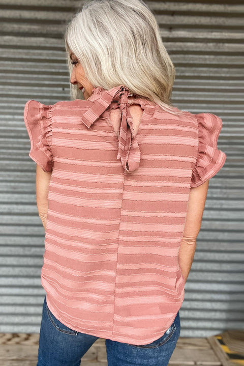 Coral Paradise Stripes Textured Ruffle Sleeve Blouse