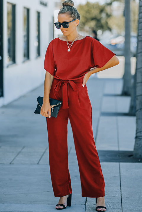 Belted Wide Leg Jumpsuit