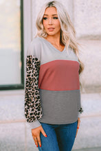 Wild Leopard Contrast Sleeve Colorblock Waffle Knit Top