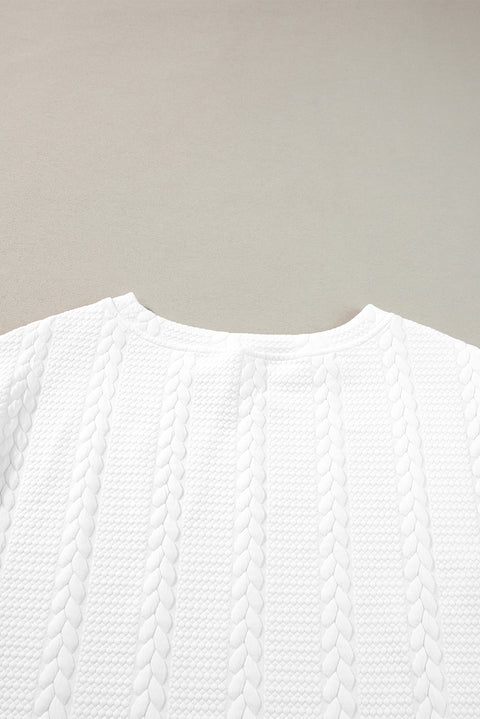 White Cable Textured Long Sleeve Round Neck Top